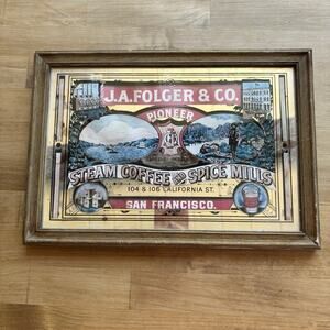 J.A. Folger & Co. Pioneer Steam Coffee Spice Mills Mirror Advertising Vintage